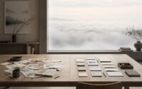 Documents laid out on a quiet workspace overlooking clouds - representing the deliberate preparation required before a team deploys AI tools